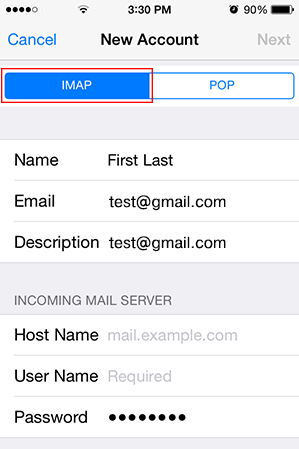 Step 7/11. How do I set up my email account using IMAP for Apple iPhone for Google mail?