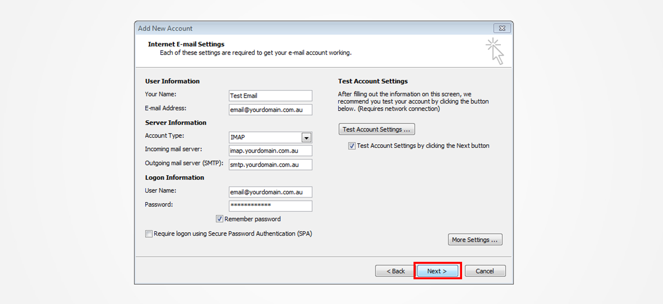 Step 10/12. How do I set up my email in Microsoft Outlook 2010?