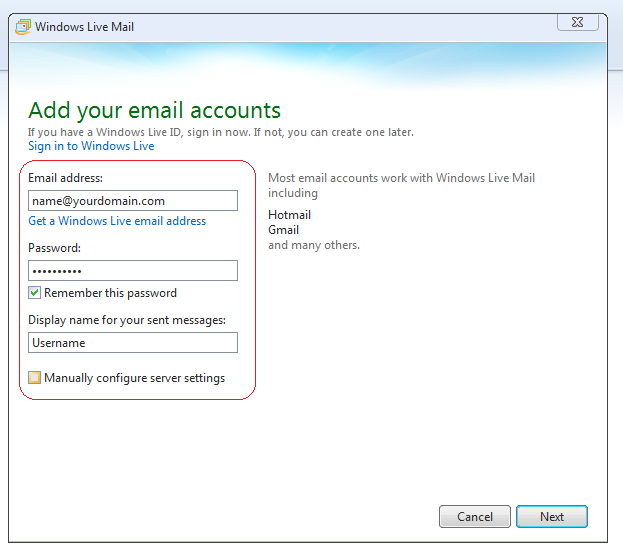 Step 3/7. How do I setup my email account in Windows Live?